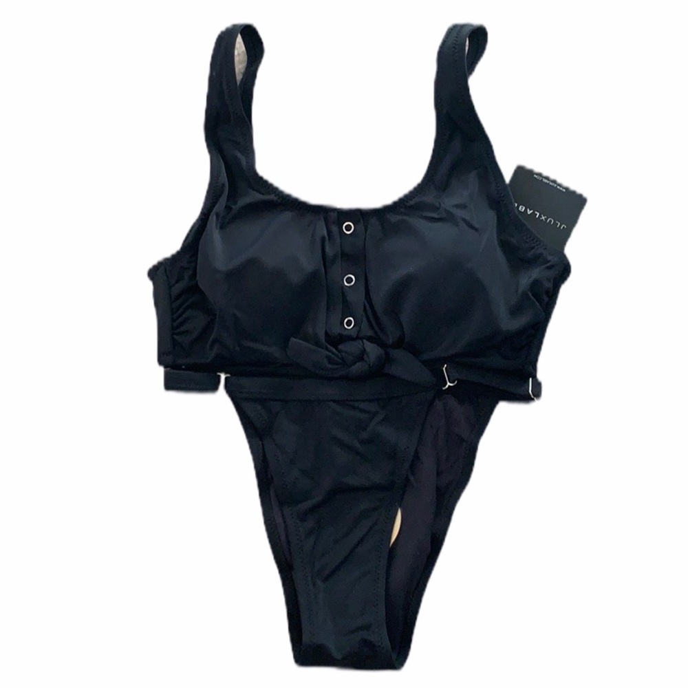 NWT JLUXLABEL Black Anna Snap Bikini Swim Suit
